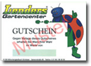 Ansicht eines Musters eines Geschenkgutscheins. Auf dem Gutschein ist das Logo und ein Marienkäfer, der eine weiße Karte mit der Aufschrift